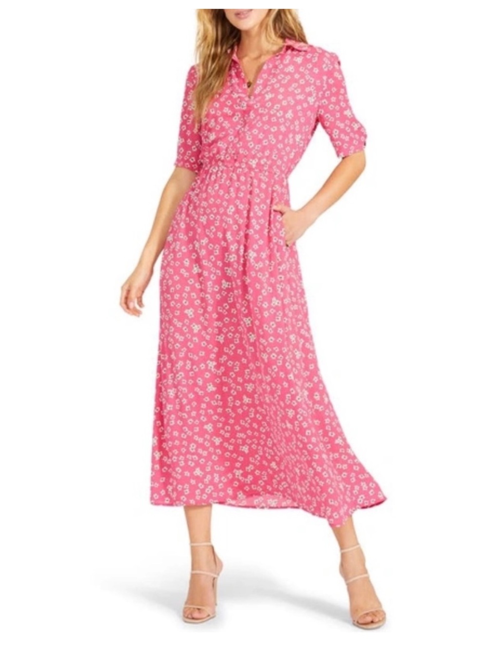 BB Dakota x Steve Madden The Floral Education Midi Shirt Dress Pink Size XS